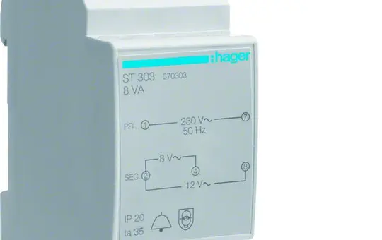 HAGER Doorbell Transformer 8/12 V AC 