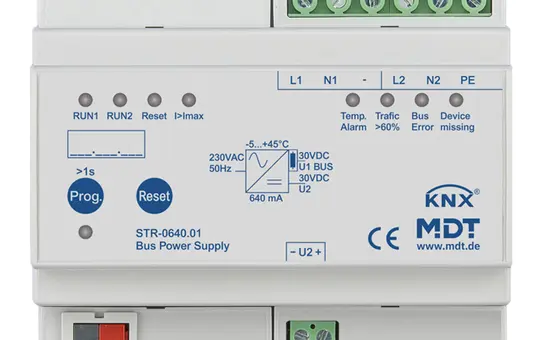 MDT STR-0640.01 Alimentation bus KNX 640 mA, fonction de diagnostic, redondant