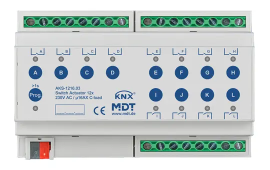 MDT AKS-1216.03 KNX Switching Actuator Standard 16 A 12-fold