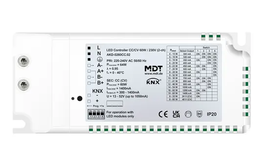 MDT AKD-0260CC.02 KNX LED Controller CC/CV with Power Supply Flush-Mounted 2-fold