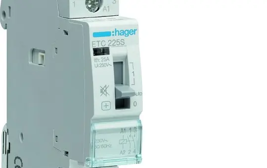 HAGER ETC225S Contacteur d'installation 2 contacts normalement fermés 25 A, 230 V (sans ronflement), fonctionnement manuel