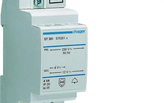 HAGER ST301 Doorbell Transformer 8/12 V AC 4W
