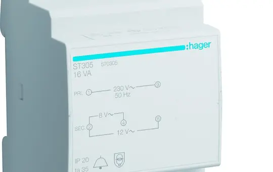 HAGER ST305 Doorbell Transformer 8/12 V AC 16W