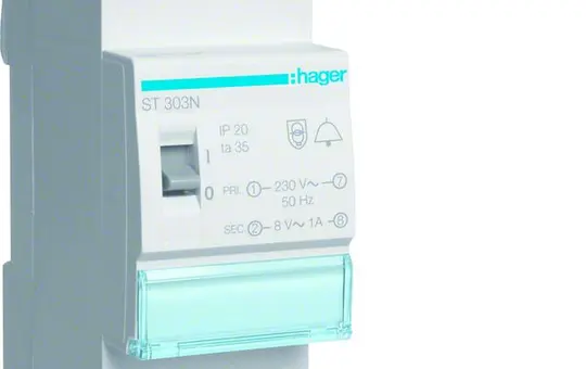 HAGER ST303N Doorbell Transformer 8/12 V AC 8W, off switch