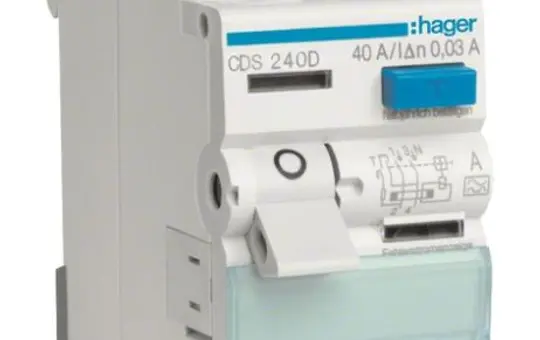 HAGER CDS240D Residual Current Circuit Breaker 2-pole 30 mA Type A 40A, QuickConnect