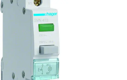 HAGER SVN413 Interrupteur à pression 16 A avec témoin lumineux 1 plus près | vert