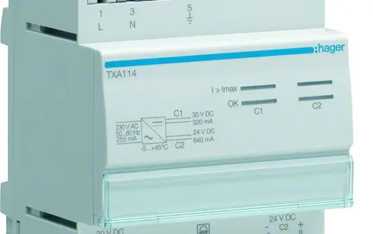 HAGER TXA114 Alimentation bus KNX 320 mA et 640 mA (sans inductance)
