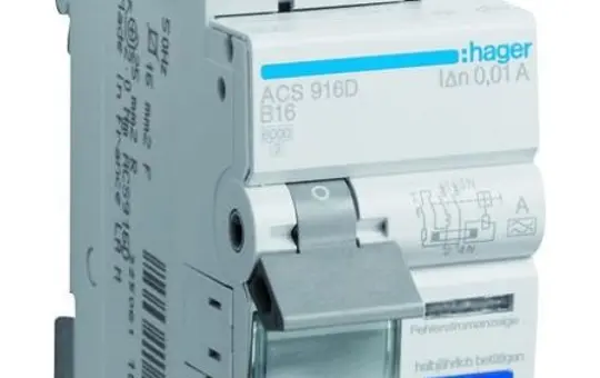 HAGER ACS916D RCD/MCB Switch Type A B-Char. 10 mA 2-pole 16A, QuickConnect