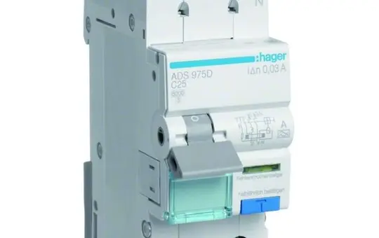 HAGER ADS975D RCD/MCB switch Type A C-Char. 30 mA 2-pole 25A, QuickConnect