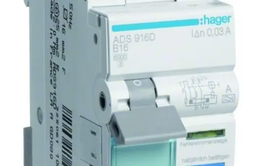 HAGER ADS916D Interrupteur différentiel/sectionneur type A B-caractéristique 30 mA 2 pôles 16 A, QuickConnect