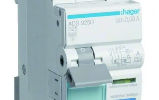 HAGER ADS925D RCD/MCB switch Type A B-char. 30 mA 2-pole 25A, QuickConnect