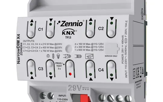 ZENNIO ZDINDX4 Actionneur de gradation KNX REG 4 voies, étroit