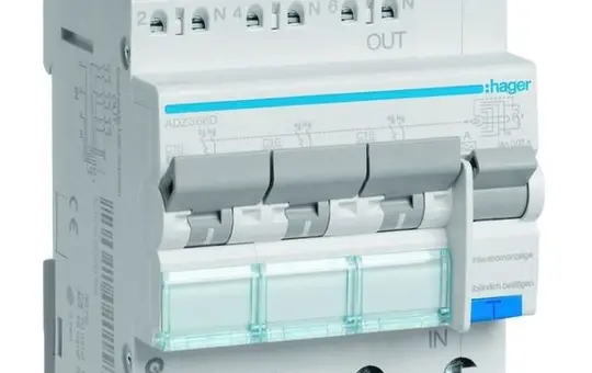 HAGER ADZ366D RCD/MCB Switch Type A C-Char. 30 mA 3P+N 16 A