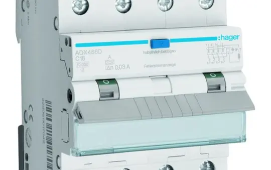 HAGER ADX466D Interrupteur différentiel/sectionneur Type A C-Car. 30 mA 4 pôles 16 A