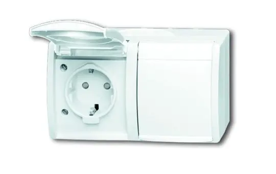 BUSCH-JAEGER 20/2EBW-54 SCHUKO surface-mounted socket Ocean 2-fold, horizontal, touch protection | alpine white