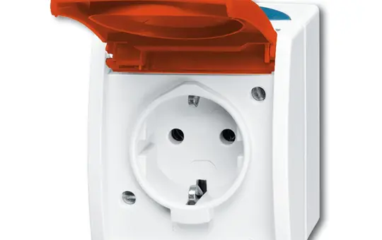 BUSCH-JAEGER 20EW/DVN-53 SCHUKO surface-mounted socket Ocean 1-fold, red lid | grey/teal