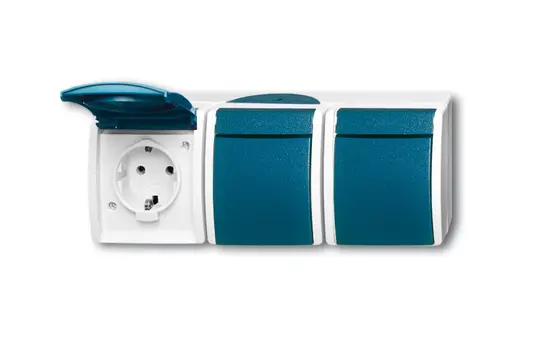 BUSCH-JAEGER 2300/3EW-53 Prise SCHUKO en saillie Ocean Triple, horizontal | gris/bleu-vert