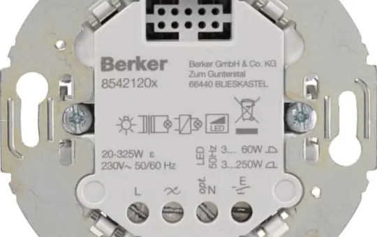 BERKER 85421201 Variateur à bouton-poussoir Simple, rond, RLC, 25-400 W