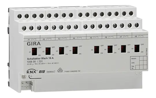 GIRA 100600 Actionneur de commutation KNX avec commande manuelle 16 A 8 fois