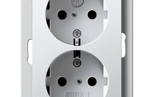 GIRA 273127 SCHUKO socket System 55 2-fold, for 1-fold flush-mounted box | pure white satin matt