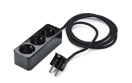 THPG 100854 Triple Table Socket Duroplast Black Black cable, angled plug | black