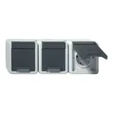 GIRA 478930 SCHUKO socket WG surface-mounted 3-fold, horizontal, hinged lid, without claws | gray