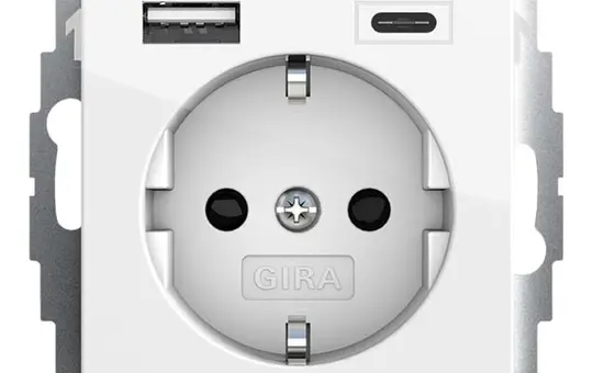 GIRA 245903 SCHUKO socket System 55 USB-A/C, touch protection | pure white shiny