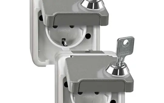 MERTEN MEG2424-8029 SCHUKO socket AQUASTAR 1-fold, smooth lock, 2 pieces | light gray