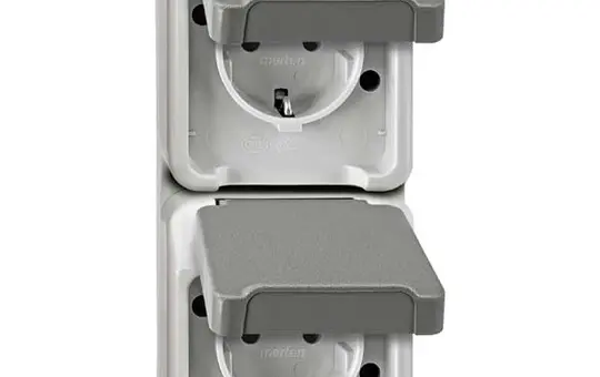 MERTEN MEG2329-8029 SCHUKO socket AQUASTAR 2-fold, vertical | light gray