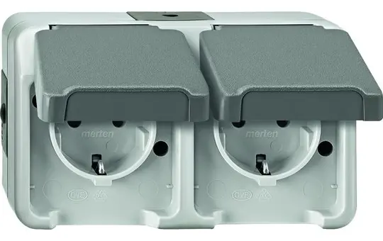 MERTEN MEG2320-8029 Prise SCHUKO AQUASTAR Double protection tactile horizontale | gris clair