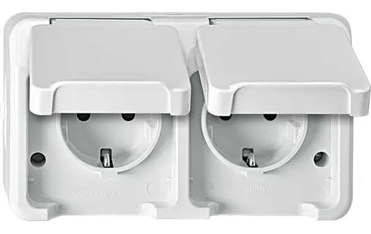 MERTEN MEG2320-8019 Prise SCHUKO AQUASTAR Double protection tactile horizontale | blanc polaire