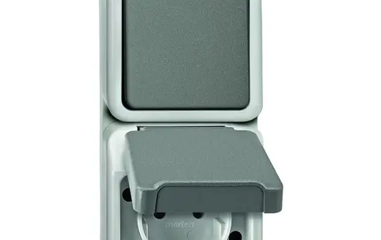 MERTEN MEG3494-8029 Ensemble en saillie AQUASTAR Interrupteur simple, inverseur, protection contre les contacts | gris clair