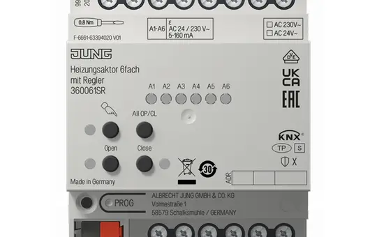 JUNG 36006 1S R Actionneur de chauffage KNX 6 voies, avec régulateur, sécurisé