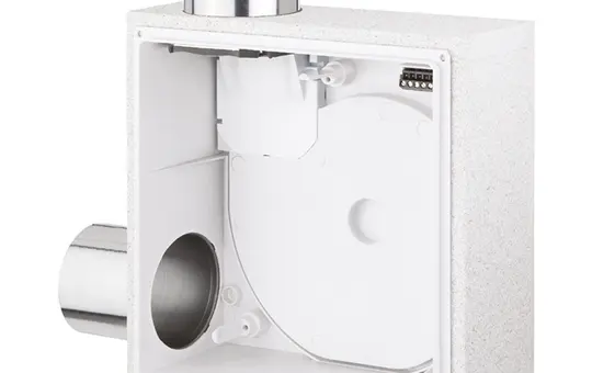 HELIOS 08115 Boîtier avec protection contre l'incendie encastré Échappement en haut et raccordement secondaire à gauche