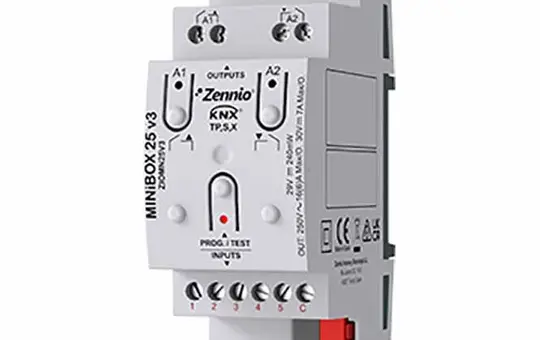ZENNIO ZIOMN25V3 KNX Universal Actuator MINiBOX 16 A 2-fold, 5 binary inputs, secure