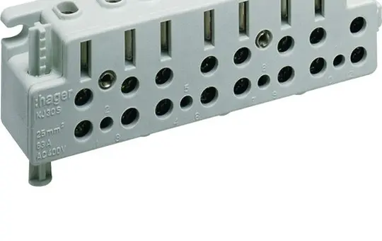 HAGER KJ30S Bornes de compteur prise triphasée 63A, avec sortie TRE/SG