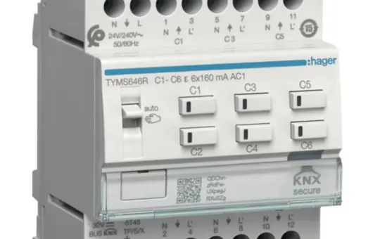 HAGER TYMS646R Actionneur de chauffage KNX 6 voies, avec régulateur, sécurisé