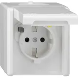 GIRA 267730 Prise de courant avec protection FI WG AP 30 mA, avec couvercle à charnière et obturateur | blanc pur
