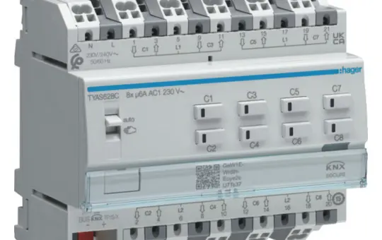 HAGER TYAS628C Actionneur volet roulant/store KNX Secure Prise 8 voies, 230 V