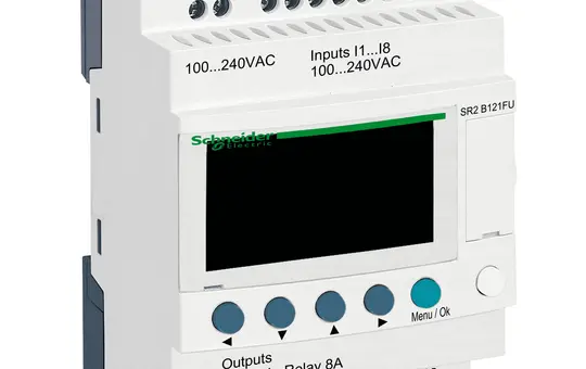 SCHNEIDER SR2B121FU PLC Control Relay Zelio Logic 12 I/O, 100 to 240 VAC, display, clock
