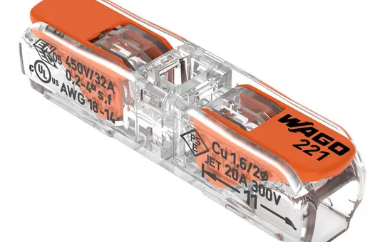 WAGO 221-2411 Inline Connector Series 221 with lever | transparent/orange | 4 mm²