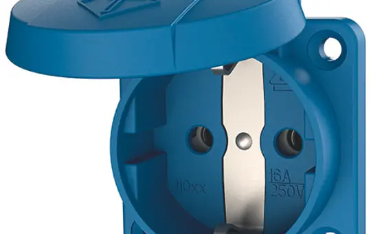 MENNEKES 11031 SCHUKO Surface-Mounted Socket Outlet 16 A, 2-pole+PE, 230 V, hinged cover, screw terminal | blue