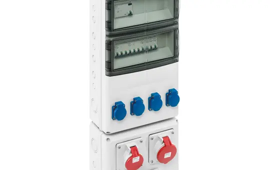 SPELSBERG STK 2834-K163263 Socket Combination fixed IP44 4x SCHUKO sockets, 1x CEE socket 16A/32A/63A | gray