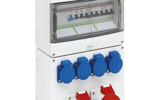 SPELSBERG STV 1224-K Socket Combination Fixed IP44 4x SCHUKO sockets, 1x CEE socket 16A/32A | gray