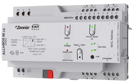 ZENNIO ZPR88V2 Actionneur multifonction ALLinBOX 8 voies, 8 entrées, 320 mA, sécurisé