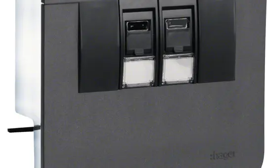 HAGER SL200559079011 Device carrier for skirting trunking Data connection 2xCat.6A | graphite black | 20x55 mm