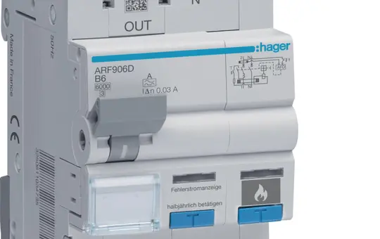 HAGER ARF906D Disjoncteur différentiel AFDD protection incendie B-Char. 1P+N 6 A, 6 kA, avec disjoncteur différentiel