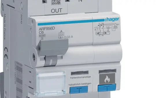 HAGER ARF956D Fire Protection Switch C-Characteristic 6 A (6 kA), with RCBO