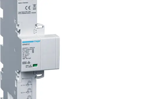 HAGER SPA801Z Parafoudre combiné Type 1+2+3 4 pôles, 12,5 kA, TT/TNS