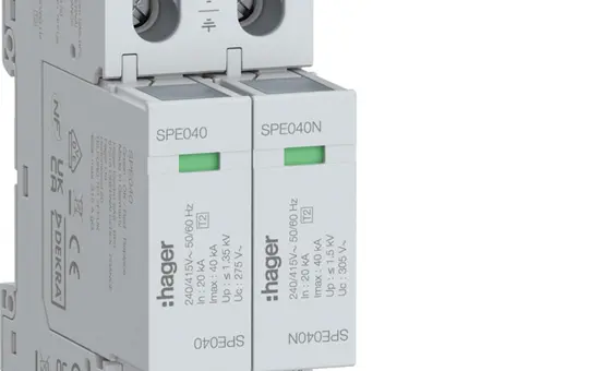 HAGER SPE240 Surge Protector Type 2 2-pole, 40 kA, TNS/TT, Uc 275V